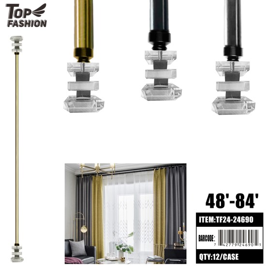 48"-84" RETRACTABLE 3-COLOR CRYSTAL CURTAIN ROD 12PC/CS