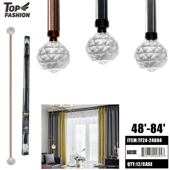 48"-84"MIXED 3 COLORS FOOTBALL CRYSTAL CURTAIN ROD 12PC/CS