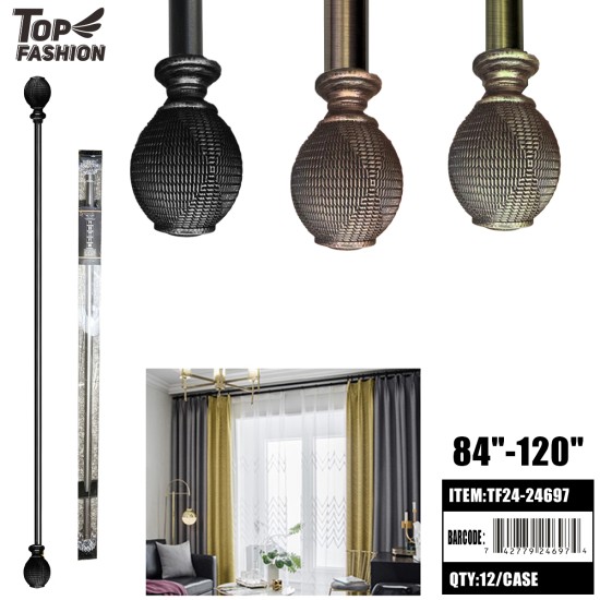 84"-120"RETRACTABLE 3COLOR BALL RESIN CURTAIN ROD 12PC/CS