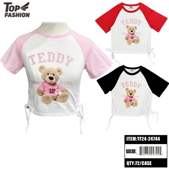 CHILDRENS 3COLOR PRINT BEAR GARDEN COLLAR T-SHIRT 72PC/CS