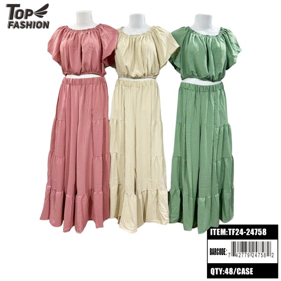 WOMENS 3-COLOR ONE-SHOULDER DRESS SET 48PC/CS