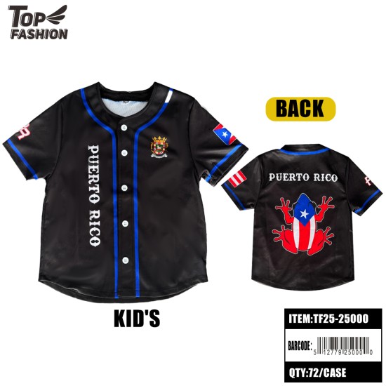 PUERTO RICO KIDS BLACK BUTTON BASEBALL JACKET 72PC/CS