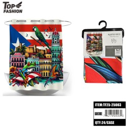 72"*72"PUERTO RICO FLAG WITH 12HOOKS SHOWER CURTAIN 24PC/CS