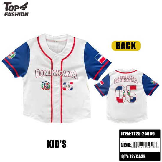 DOMINICAN REPUBLIC CHILDRENS BASEBALL JERSEY (WHITE) 72PC/CS