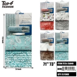 LUXURIOUS BATH SET PEVA SHOWER CURTAIN 4COLORS 12PC/CS
