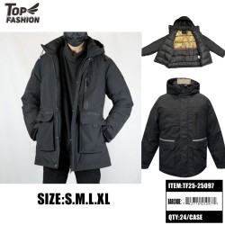 MENS MULTI-POCKET HOODED PUFFER JACKET BLACK 24PC/CS