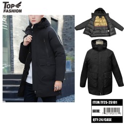 MENS BLACK HOODED WINTER PARKA 24PC/CS