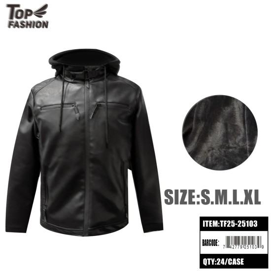 MENS BLACK FAUX LEATHER HOODED JACKE 24PC/CS MENS BLACK FAUX LEATHER HOODED JACKE 24PC/CS