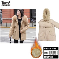 WOMENS KHAKI WINTER PARKA WITH FAUX FUR HOOD 24PC/CS S-XL