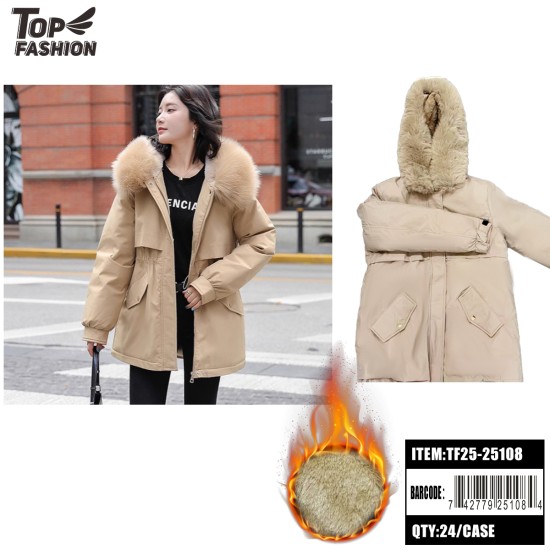 WOMENS KHAKI WINTER PARKA WITH FAUX FUR HOOD 24PC/CS S-XL