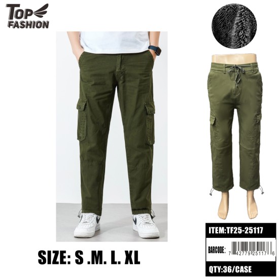 MENS FLEECE-LINED CARGO PANTS IN DARK GREEN 36PC/CS