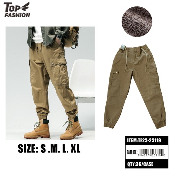 MENS FLEECE-LINED CARGO JOGGER PANTS IN KHAKI 36PC/CS