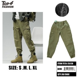 MENS FLEECE-LINED CARGO JOGGER PANTS IN ARMY GREEN 36PC/CS