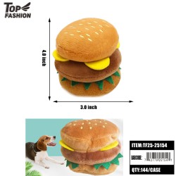 CUTE HAMBURGER PLUSH DOG TOY-SQUEAKY&SOFT 12PC/12BG/144PC/CS