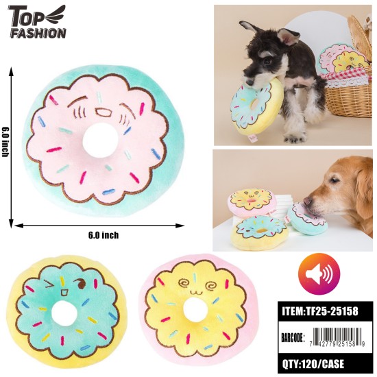 SQUEAKY DONUT PLUSH PET TOY 12PC/10PK/120PC/CS