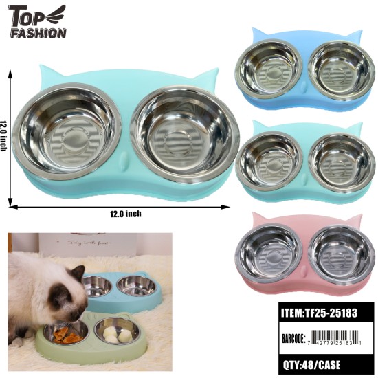 DOUBLE PET FEEDING BOWL WITH NON-SLIP BASE12x12 48PC/CS