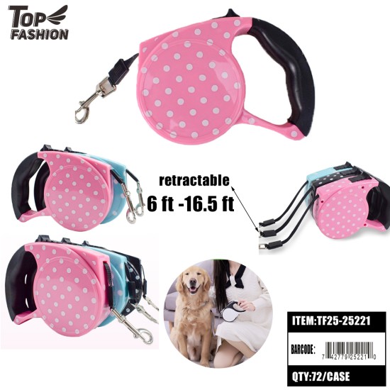 RETRACTABLE PET LEASH W/ POLKA DOT DESIGN 12PC/6PK/72PC/CS