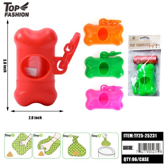 BONE-SHAPED PET WASTE BAG DISPENSER W/ BAG 12PC/8PK/96PC/CS