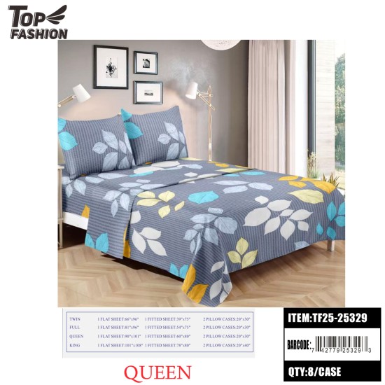 QUEEN SIZE 4-PIECE LEAF PRINT BED SHEET SET 8PC/CS