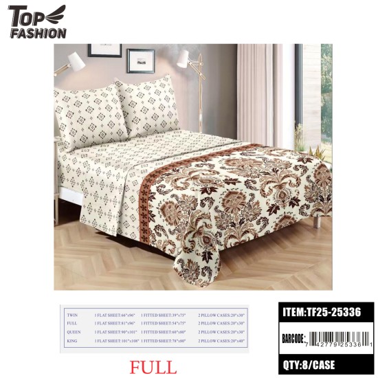 FULL SIZE 4-PIECE BEIGE VINTAGE FLORAL BED SHEET SET 8PC/CS