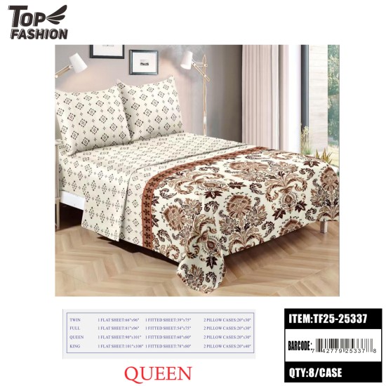 QUEEN SIZE 4-PIECE BEIGE VINTAGE FLORAL BED SHEET SET 8PC/CS