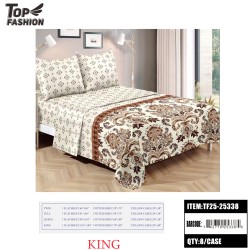 KING SIZE 4-PIECE BEIGE VINTAGE FLORAL BED SHEET SET 8PC/CS