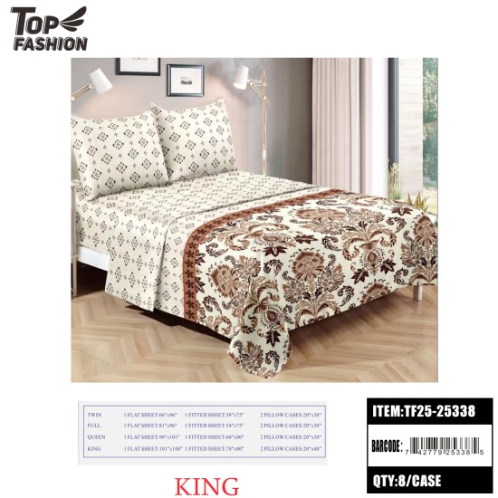 KING SIZE 4-PIECE BEIGE VINTAGE FLORAL BED SHEET SET 8PC/CS