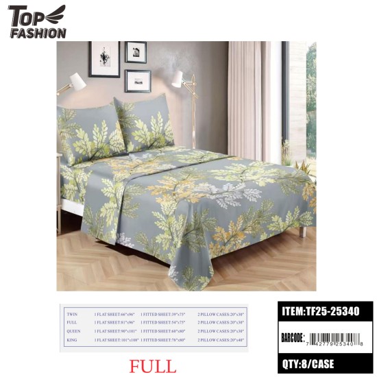 FULL SIZE 4-PIECE GREEN LEAF PRINT BED SHEET 8PC/CS