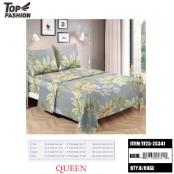QUEEN SIZE 4-PIECE GREEN LEAF PRINT BED SHEET 8PC/CS