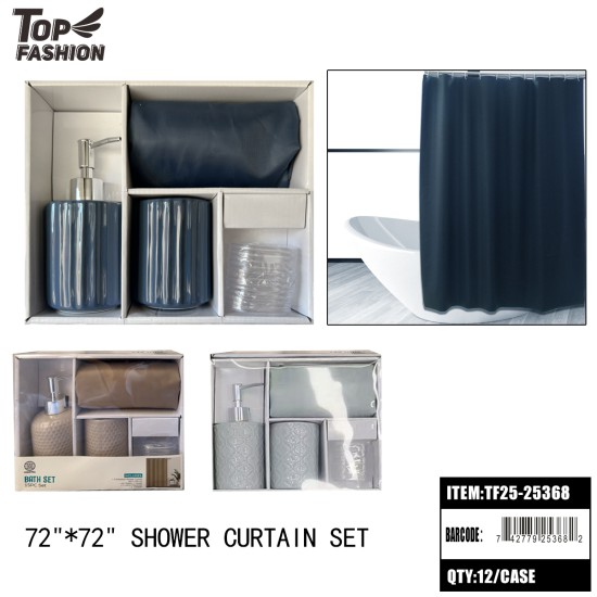 SHOWER CURTAIN SET COMPLETE BATH ACCESSORY (5PC) 12SET/CS
