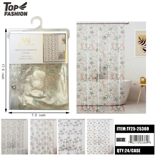 PRINTED SHOWER LINER WATERPROOF & DECORATIV 24PC/CS