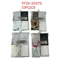 LINEN SHOWER CURTAIN+PLASTIC LINER SET WITH 12 HOOKS 12PC/CS