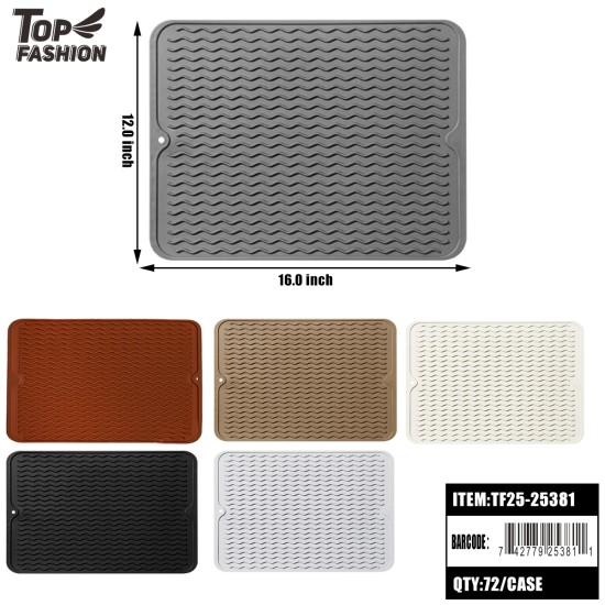 SILICONE NON-SLIP DRYING MAT 6CLR 12X16 12PC/6BG/72PC/CS