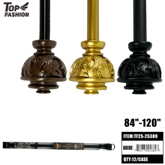 84-120 ADJUSTABLE DECORATIVE CURTAIN ROD 12PC/CS