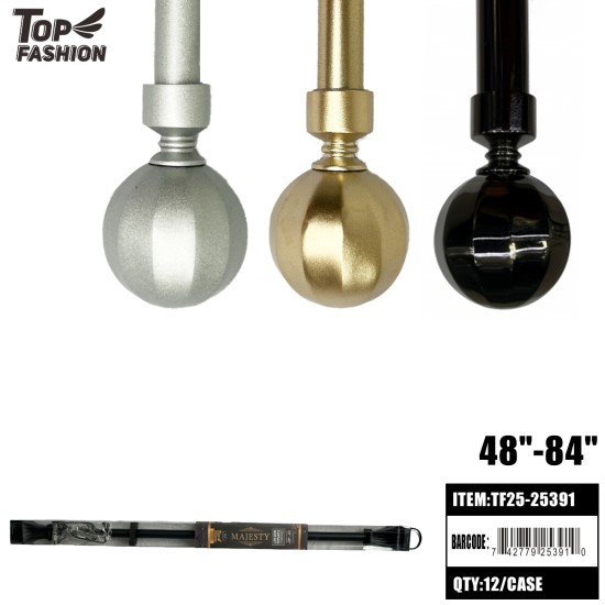 48-84 ADJUSTABLE DECORATIVE CURTAIN ROD 12PC/CS