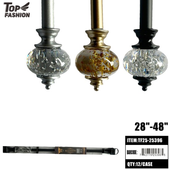 METAL CURTAIN ROD WITH CRYSTAL GLASS FINIAL 28"-48" 12PC/CS