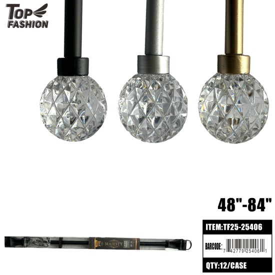 METAL CURTAIN ROD WITH DIAMOND 48-84 12PC/CS