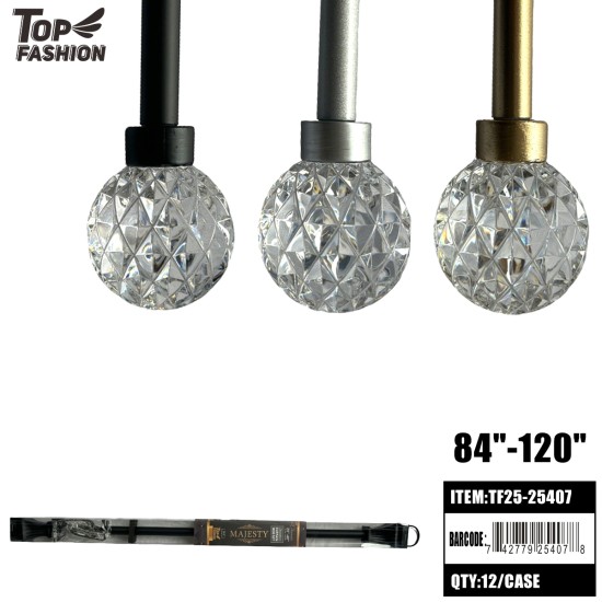 METAL CURTAIN ROD WITH DIAMOND 84-120 12PC/CS