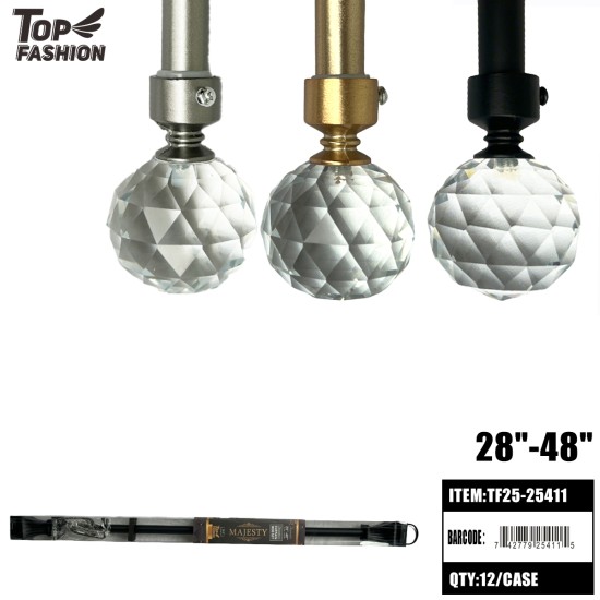 2848 ADJUSTABLE CRYSTAL FINIAL CURTAIN ROD 12PC/CS