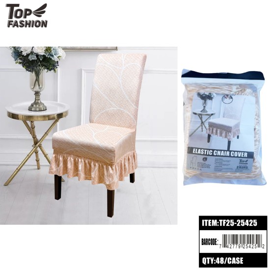 ELASTIC CHAIR COVER BEIGE LEAF PATTERN 48PC/C