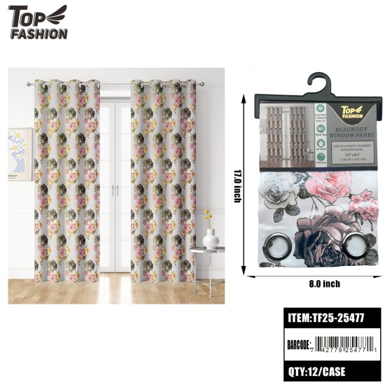 FLORAL BLACKOUT WINDOW CURTAIN PANEL 12PC/CS