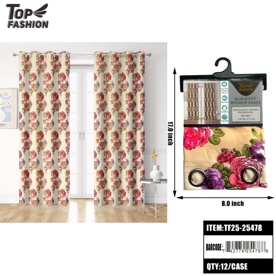 FLORAL BLACKOUT WINDOW CURTAIN PANEL 12PC/CS