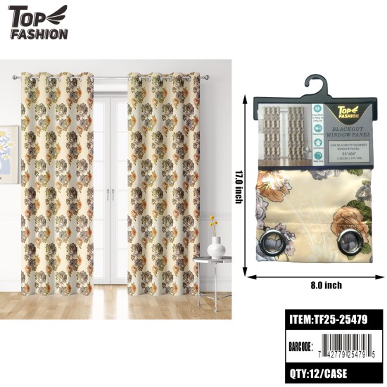 FLORAL BLACKOUT WINDOW CURTAIN PANEL 12PC/CS