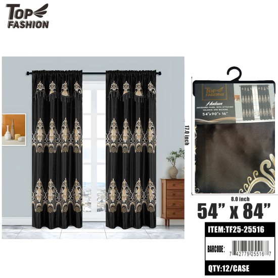 HUDSON BLACKOUT CURTAIN WITH VALANCE-BLACK 90 12PC/CS