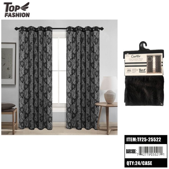 CARTER SHEER VOILE CURTAIN 90 BLACK FLORAL 24PC/CS