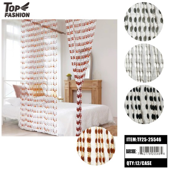 DECORATIVE BEADED DOOR CURTAIN 4COLORS 12PC/CS
