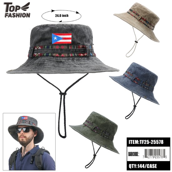 PUERTO RICO FLAG 4COLORS OUTDOOR BUCKET HAT 12PC/BG/144PC/CS