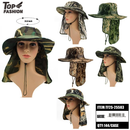 CAMOUFLAGE OUTDOOR 6COLORS BUCKET HAT 12PC/12BG/144PC/CS