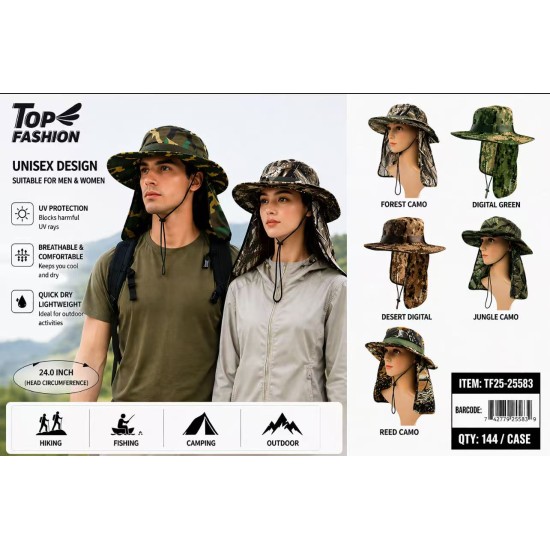 CAMOUFLAGE OUTDOOR 6COLORS BUCKET HAT 12PC/12BG/144PC/CS