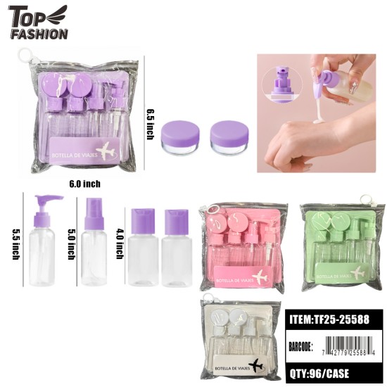 TRAVEL TOILETRY BOTTLE SET WITH ZIPPER BAG 12PC/8BG/96PC/CS